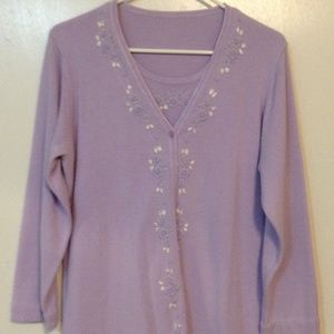 DESIGN LLC LAVENDAR MOCK TWIN SET W/EMBROIDERY LGE